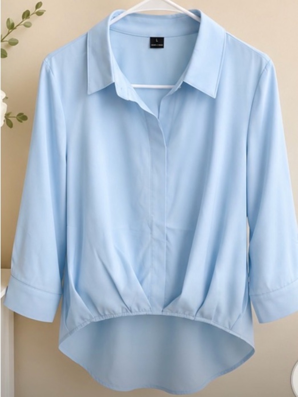 SHEIN Light Blue Collared Button-Front High-Low Blouse
